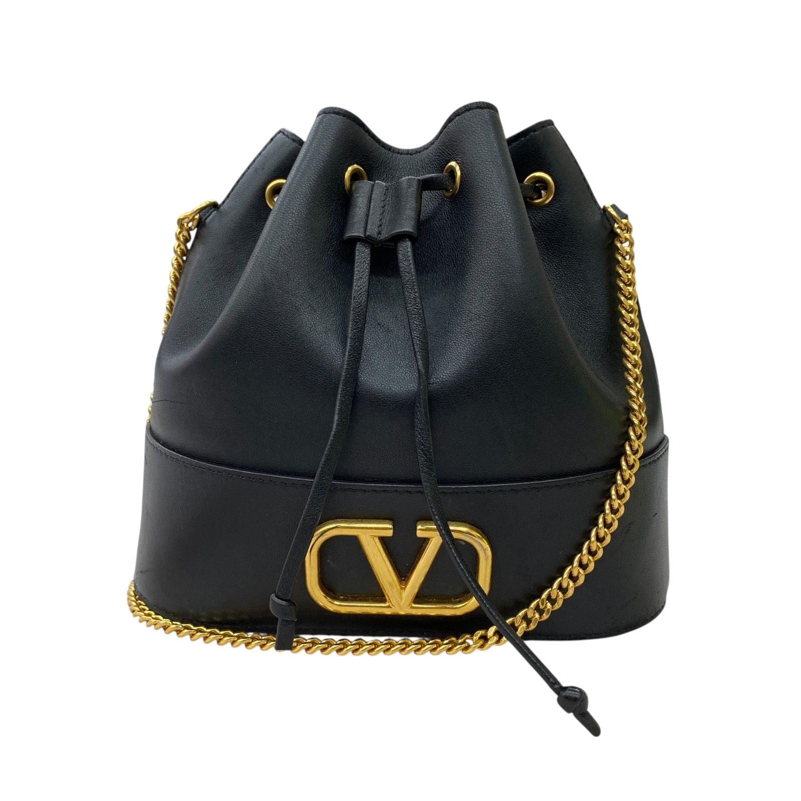 EM1176 VALENTINO ヴァレンティノ ショルダーバッグ 巾着 チェーンバッグ ブラック レザー