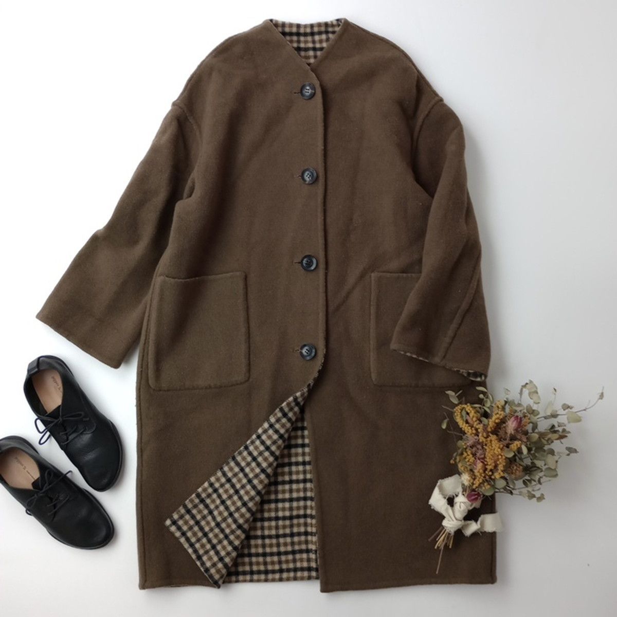 LE GLAZIK ルグラジック リバーシブル カラーレス コート チェック