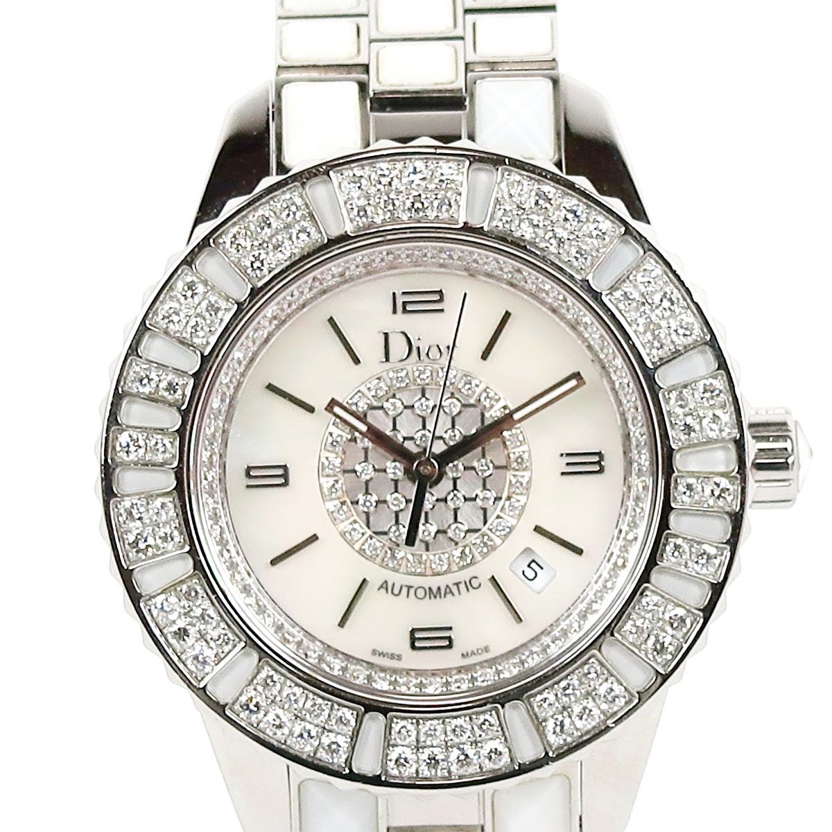 Christian Dior ディオール CD ダイヤモンド 113512 ラディドゥ シェルブレス ダイヤベゼル ホワイト文字盤 PP 35