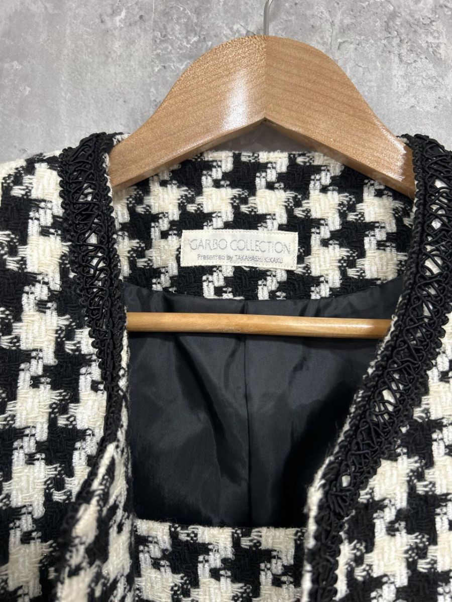 GARBO collection 千鳥柄 ツイード ジャケット スカート セットアップ size9 白ｘ黒 レディース