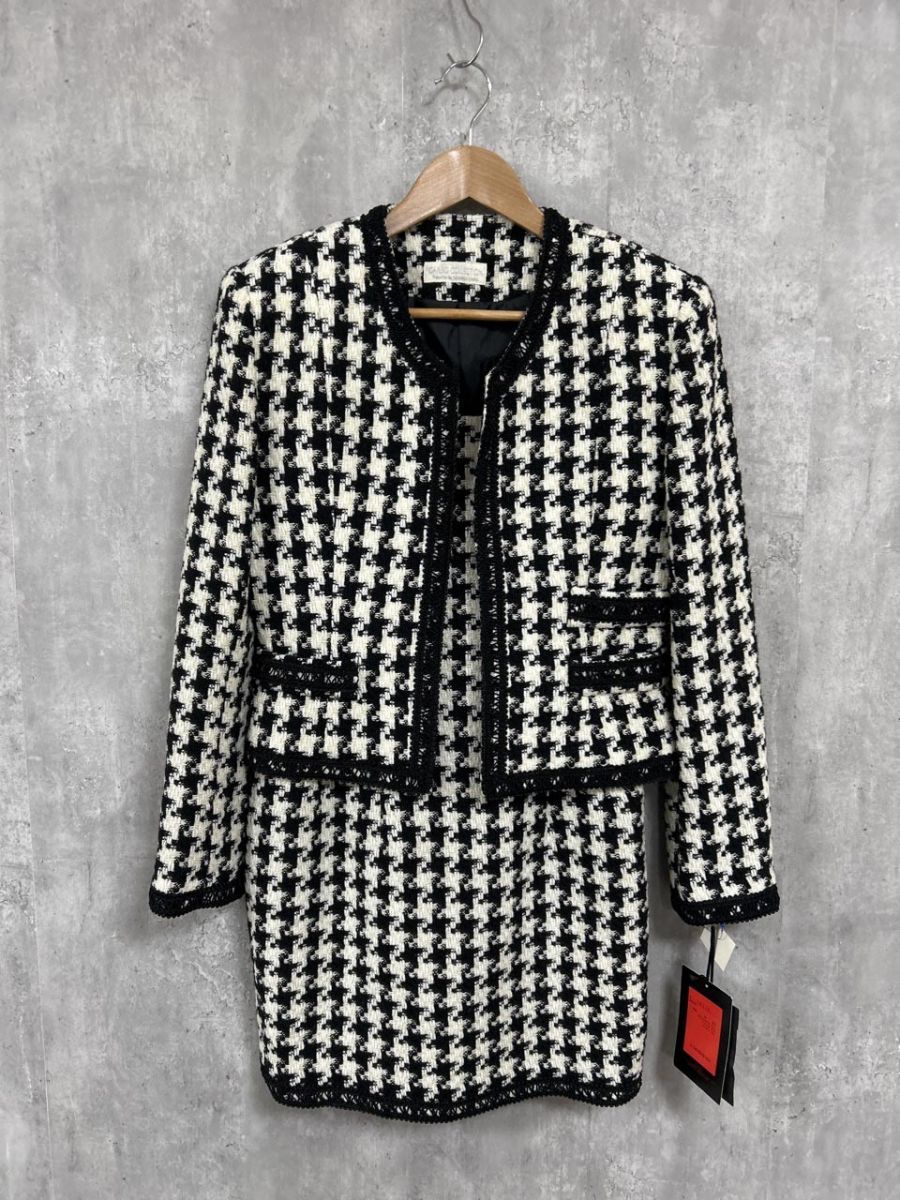 GARBO collection 千鳥柄 ツイード ジャケット スカート セットアップ size9 白ｘ黒 レディース