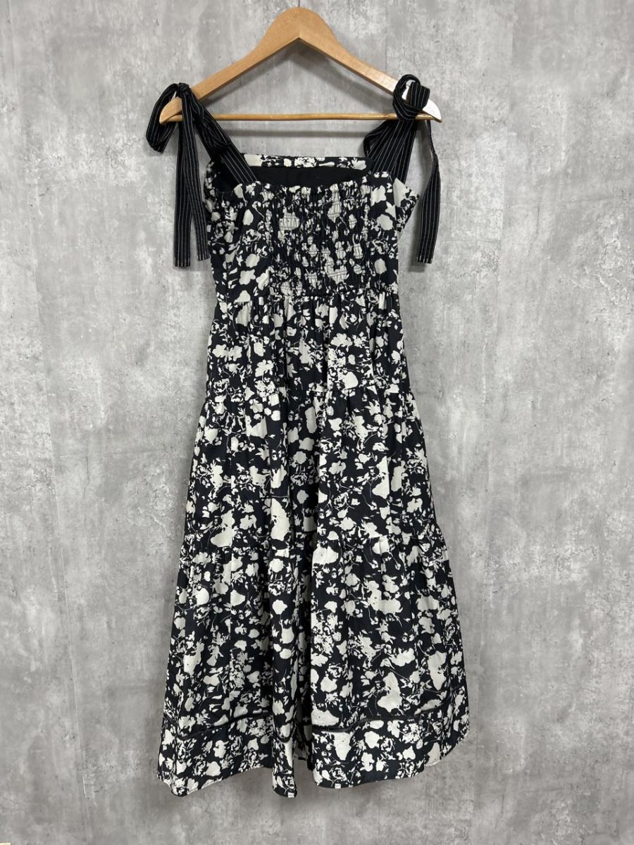  Estella K エステラケー 花柄 ティアード Aライン ワンピース sizeF 白ｘ黒 レディース ノースリーブ その他