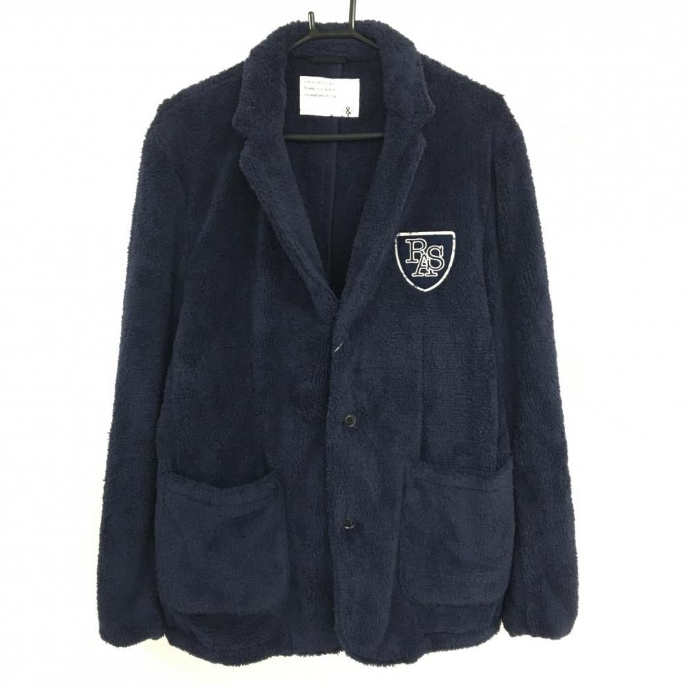 ラフアンドスウェル テーラードジャケット ネイビー×白 ボア ワッペン メンズ XL ゴルフウェア rough&swell