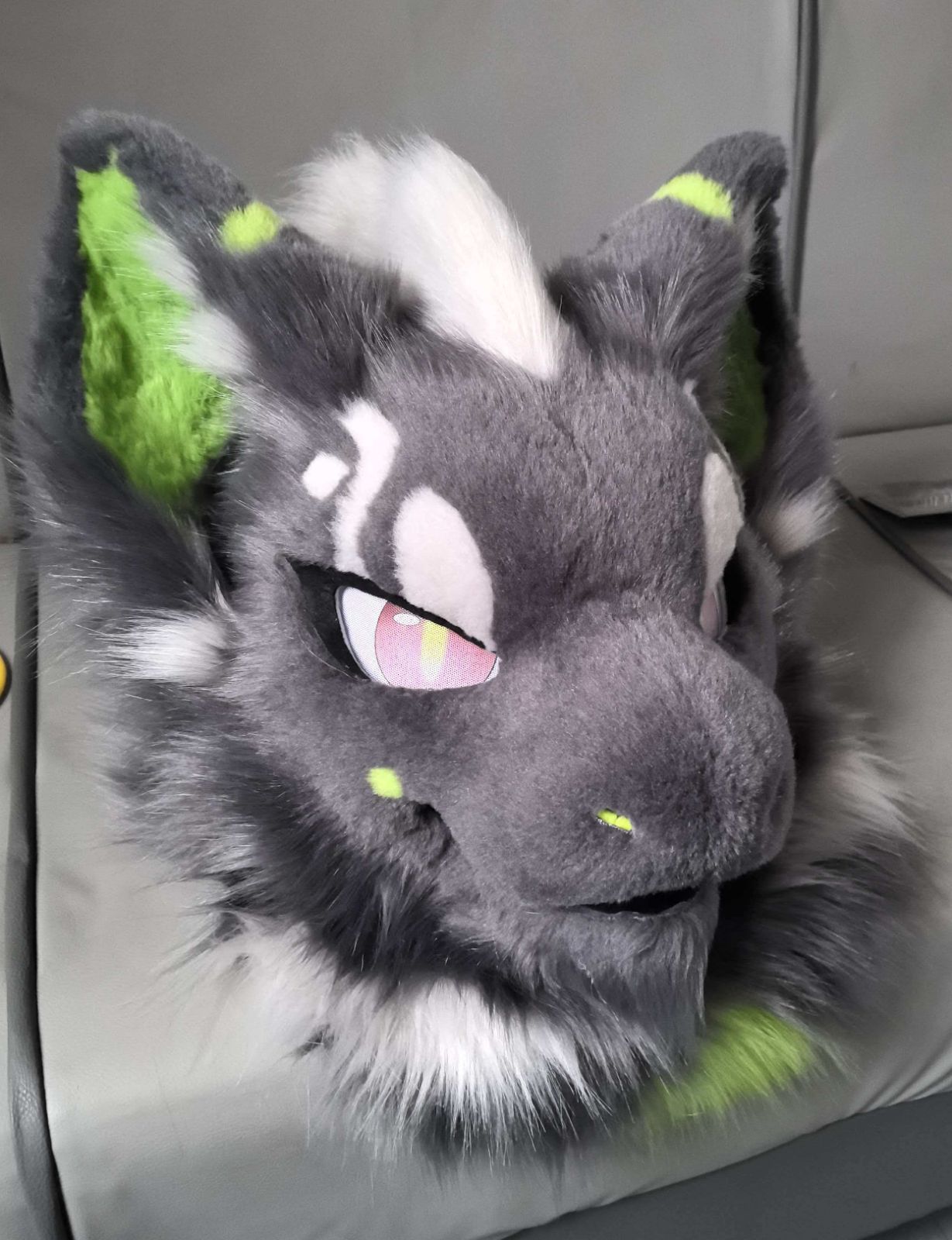 着ぐるみヘッド 狼 NO.422 グレー 緑 全頭ヘッド ケモノ ファースーツ ぬいぐるみ コスプレ コスチューム kigurumi