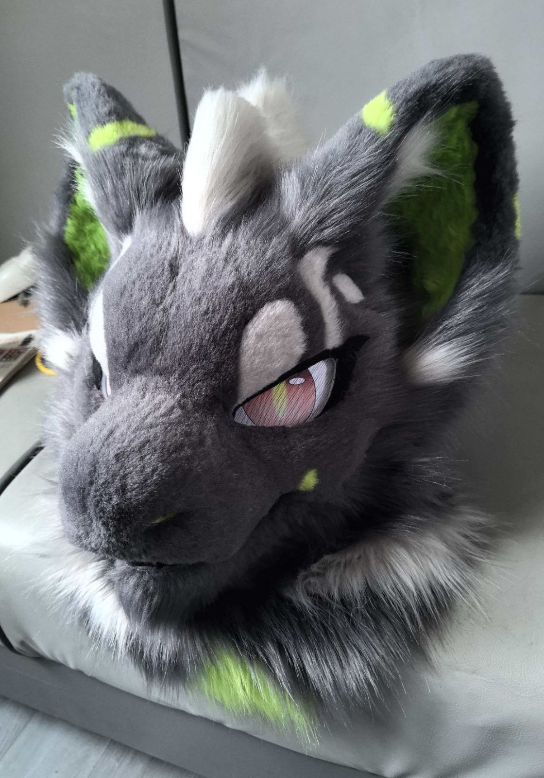 着ぐるみヘッド 狼 NO 422 グレー 緑 全頭ヘッド ケモノ ファースーツ ぬいぐるみ コスプレ コスチューム kigurumi