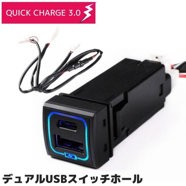 ライズ A200A/A201A R1/11-R3/11 トヨタDタイプ デュアル USBポート [USB Type-A＋USB Type-C] 2ポート 増設 QC3.0 急速充電 スイッチホールカバー スマホ タブレット 充電 車載