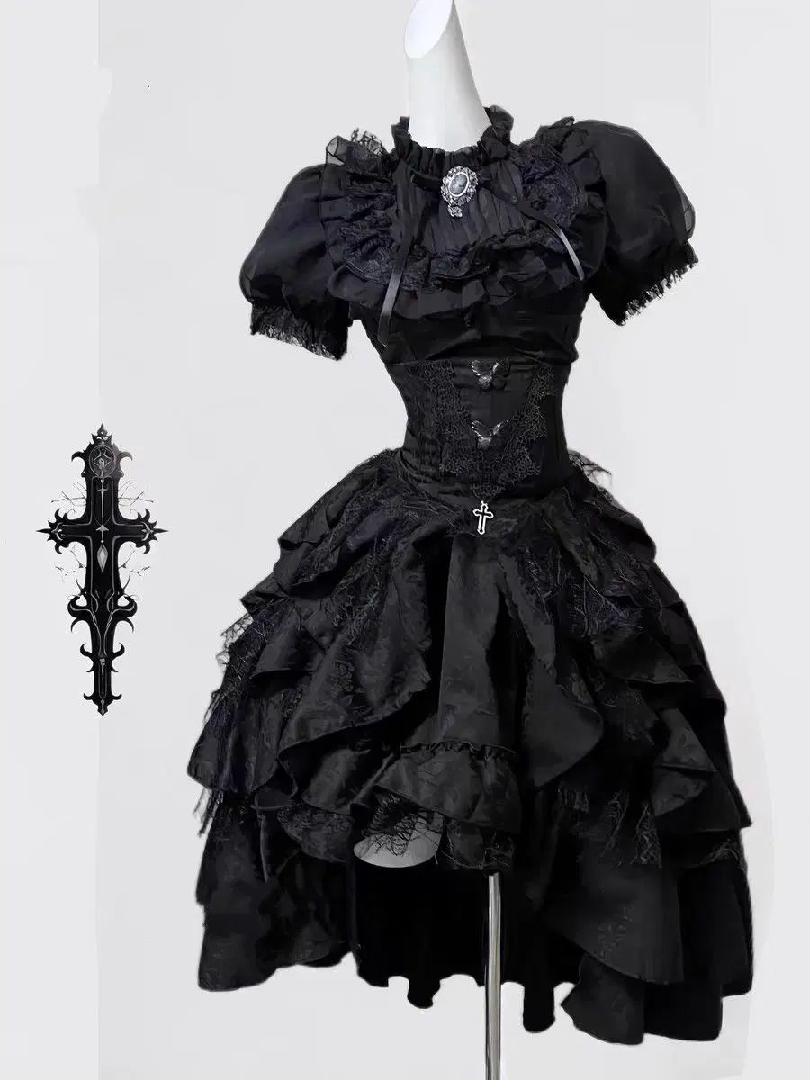 ゴシック ロリータ ファッション ONE PIECE ドレス トップス スカート セット 2COLOR
