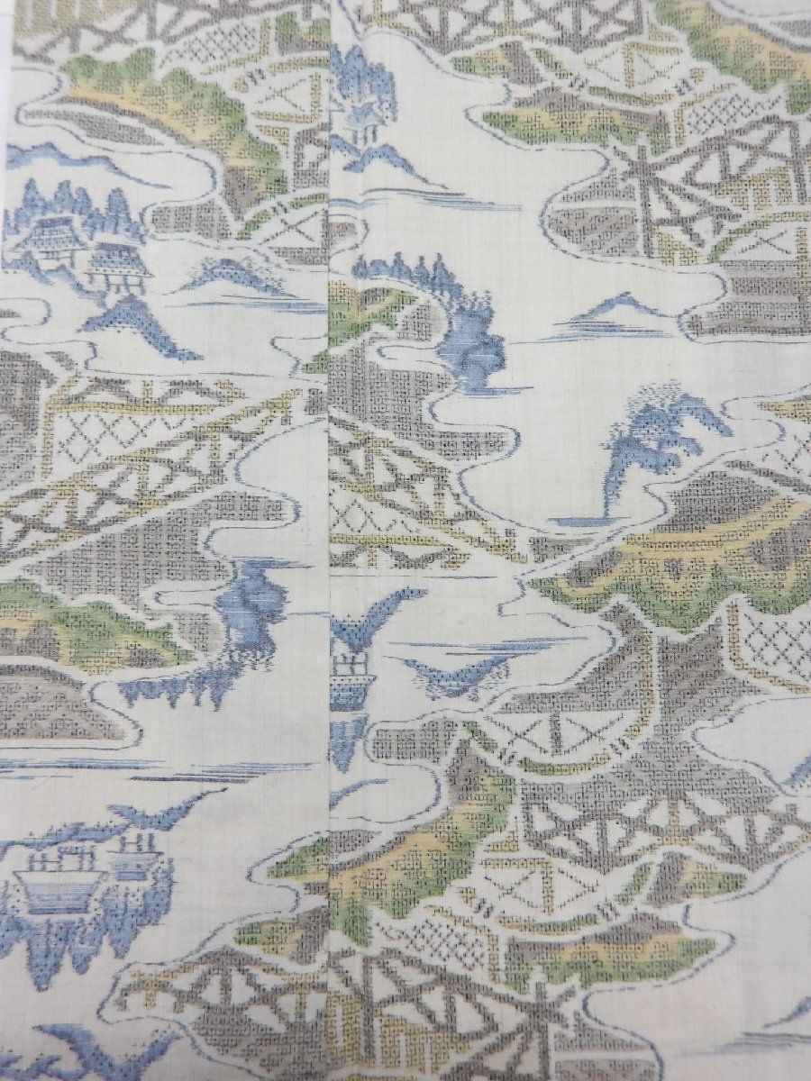  P 40899 地機 横絣入り 100亀甲 本場 結城紬 袷 c 紬 着物