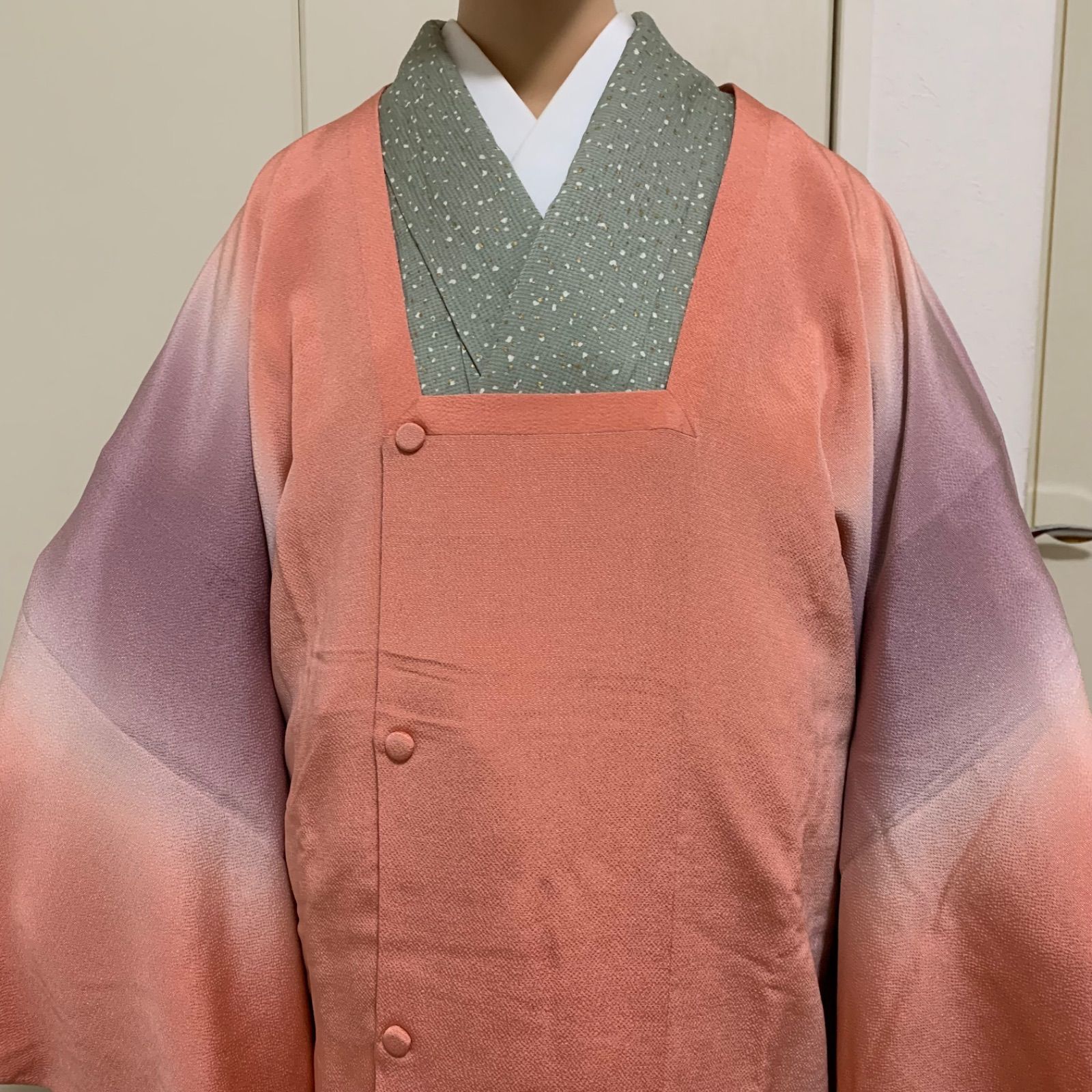  R-1490 和装コート 道行コート 絹 裄70センチ 身丈 背 83.5センチ レディース 着物用 共布ショール付き 着物ショール 着物 浴衣