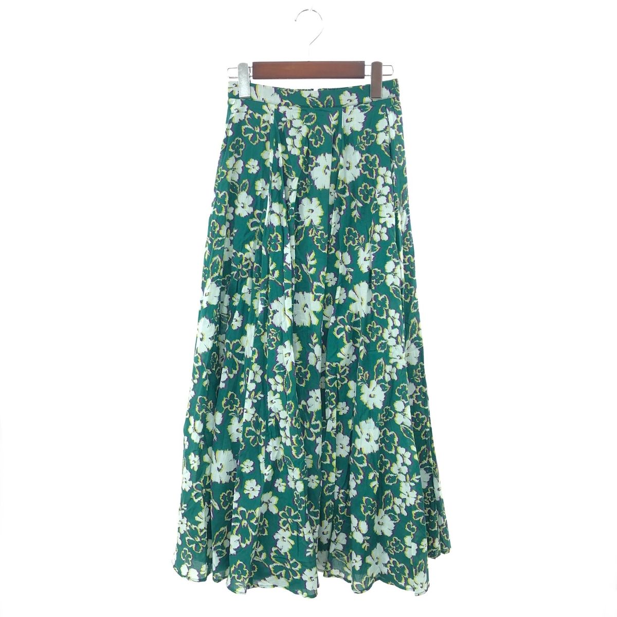 【美品】マリハロングスカートグリーン ドット柄 フレアスカート ロング MARIHA マリハ 花柄ロングスカート サイズ:36 フレアスカート コットン