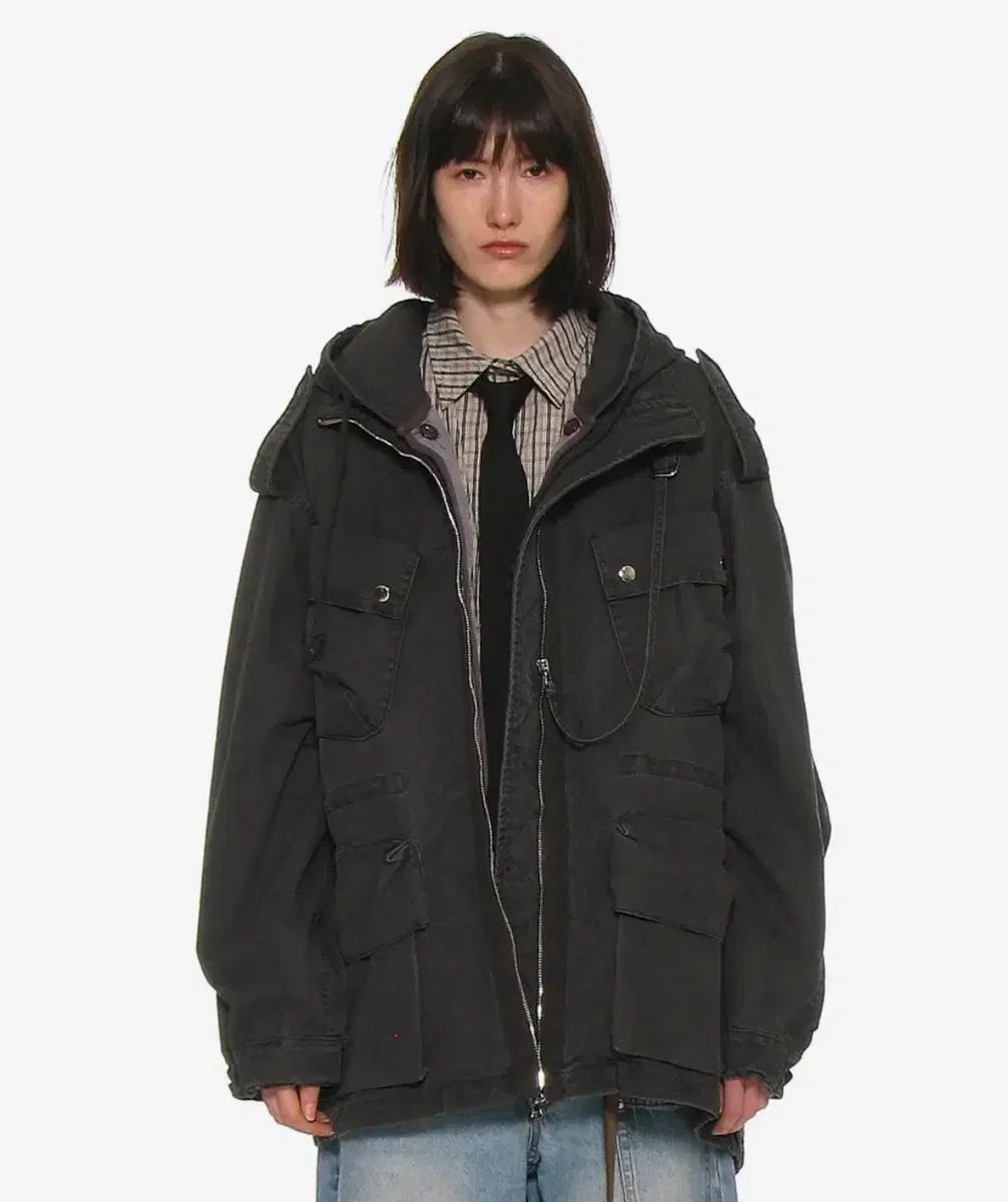 PARTIMENTO ウィメンズ 2 IN 1 ウォッシュド M65 フィールド ジャケット チャコール