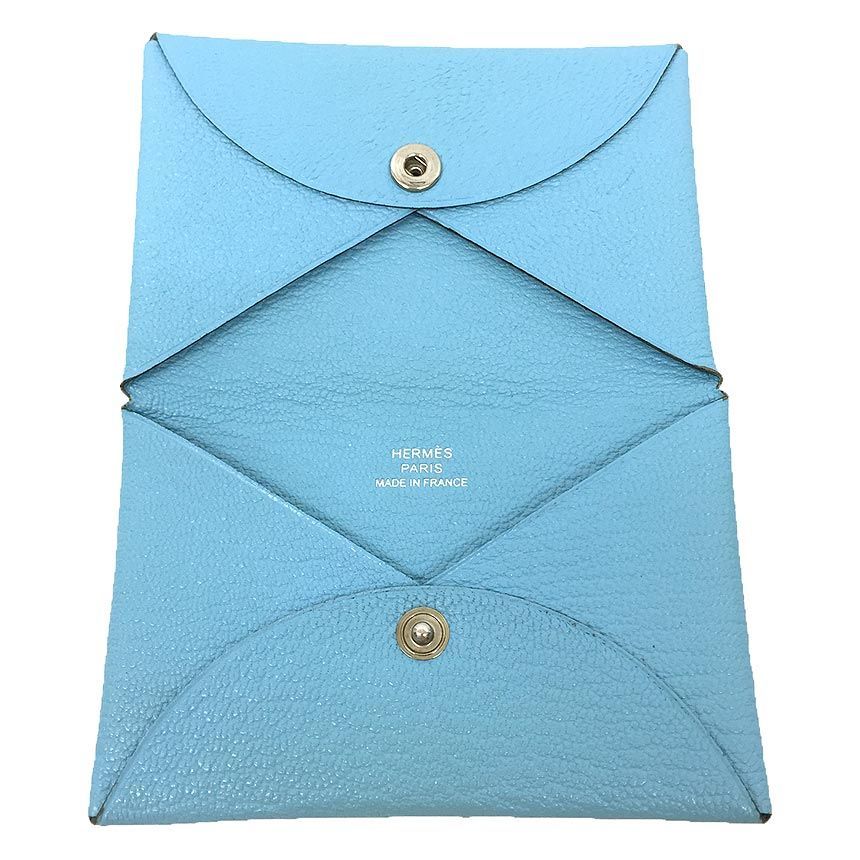 HERMES カルヴィ ヴェルソ エルメス レザー カードケース 名刺入れ ライトブルー aq 11699