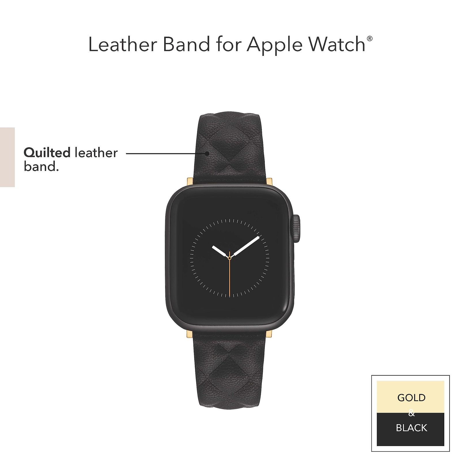Anne Klein キルト柄レザーバンド Apple Watch用 安全 調節 Watchバンドの交換 ほとんどの手首にフィットします ブラック ゴールドトーン 42 mm Series 10 38 40 41