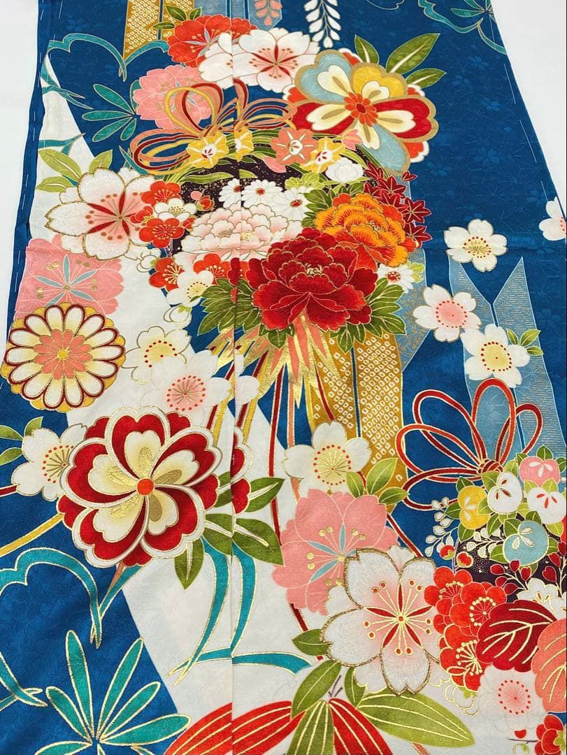  振袖 仮絵羽 ラメ刺繍 金彩 型友禅 正絹 未仕立て品 八掛付き MOK 813 振袖 着物