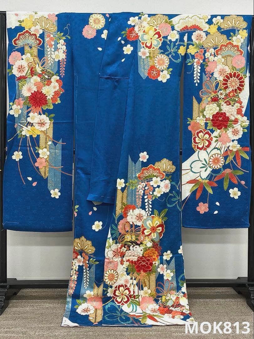 振袖 仮絵羽 ラメ刺繍 金彩 型友禅 正絹 未仕立て品 八掛付き MOK 813