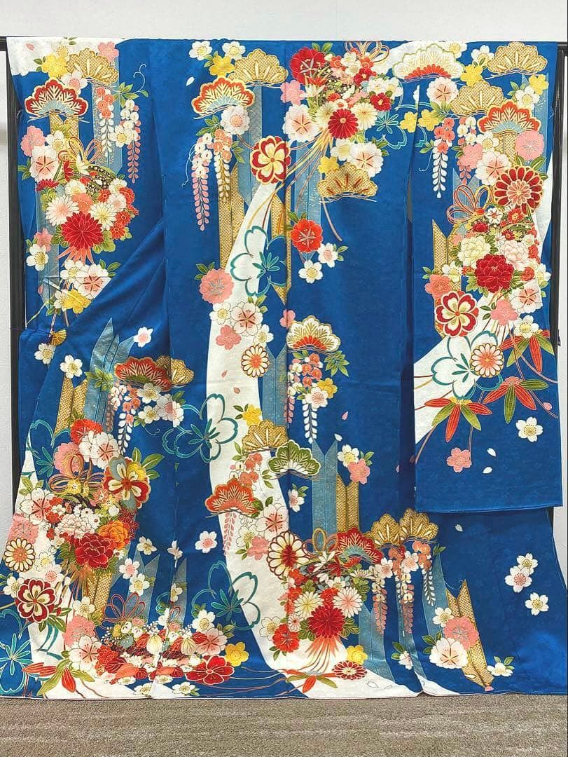 振袖 仮絵羽 ラメ刺繍 金彩 型友禅 正絹 未仕立て品 八掛付き MOK 813