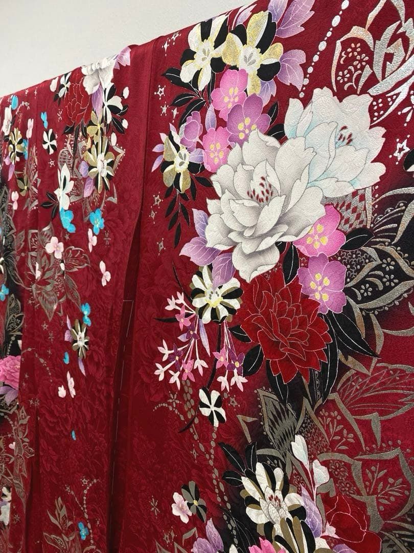 振袖 仮絵羽 ラメ刺繍 舞台衣装 正絹 未仕立て品 八掛付き MOK815