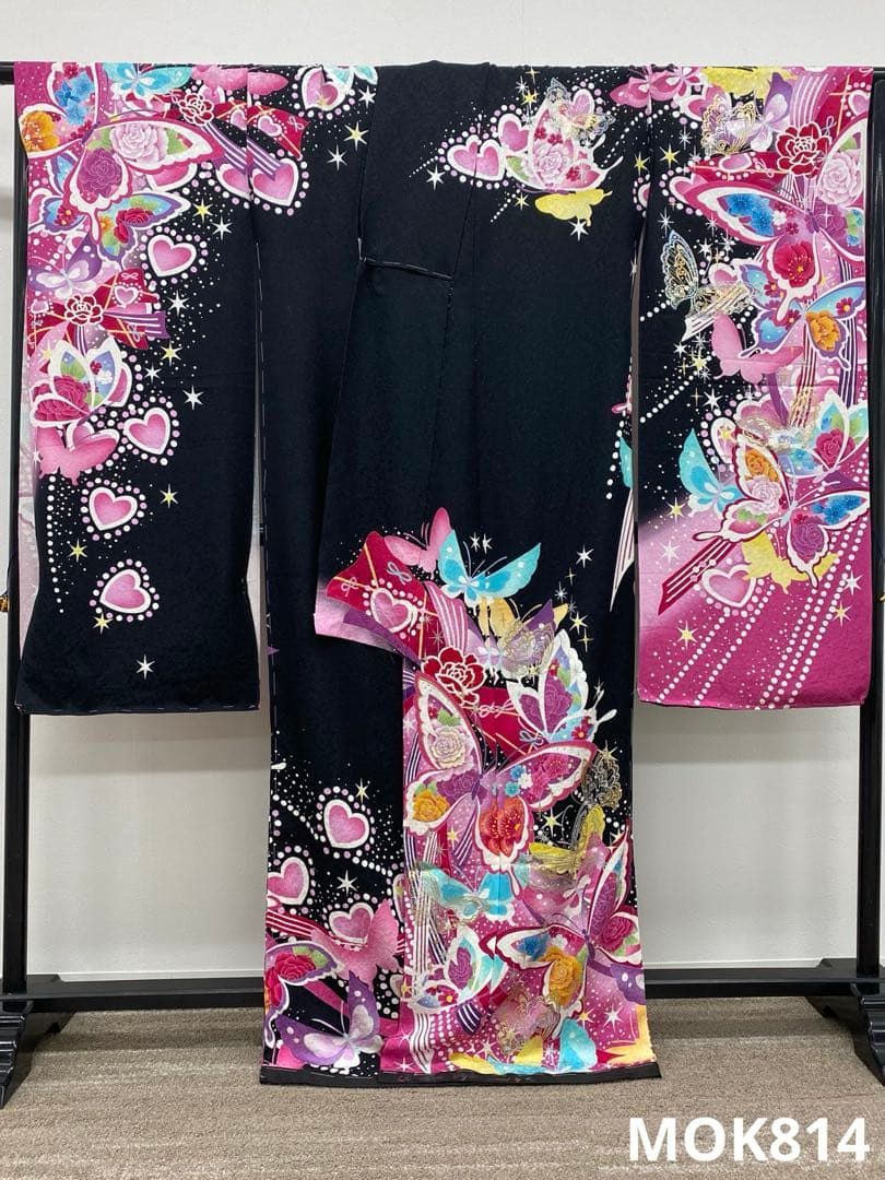 振袖 仮絵羽 ストーン 刺繍 舞台衣装 正絹 未仕立て品 八掛付きMOK814