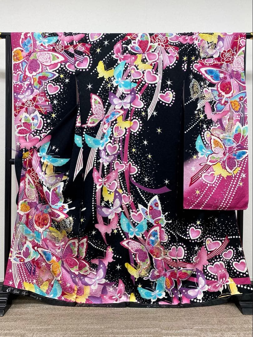 振袖 仮絵羽 ストーン 刺繍 舞台衣装 正絹 未仕立て品 八掛付きMOK814