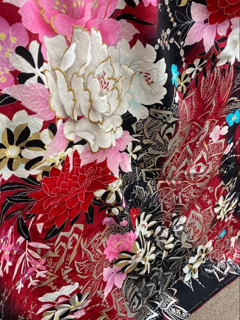 振袖 仮絵羽 ラメ刺繍 舞台衣装 正絹 未仕立て品 八掛付き MOK815