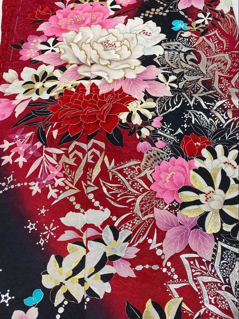 振袖 仮絵羽 ラメ刺繍 舞台衣装 正絹 未仕立て品 八掛付き MOK815