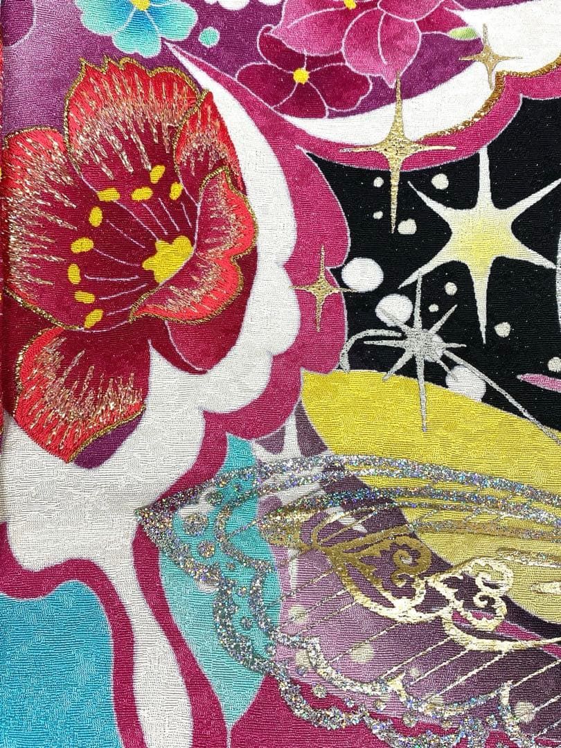 振袖 仮絵羽 ストーン 刺繍 舞台衣装 正絹 未仕立て品 八掛付きMOK814