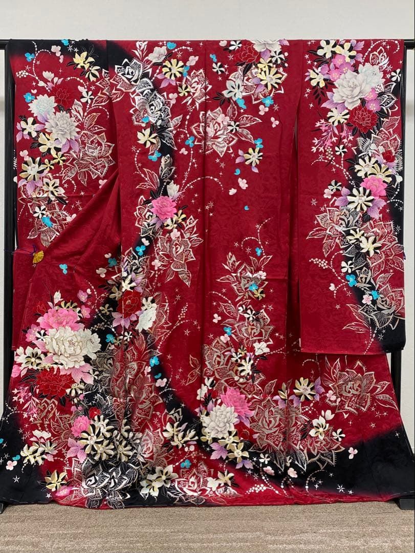 振袖 仮絵羽 ラメ刺繍 舞台衣装 正絹 未仕立て品 八掛付き MOK815