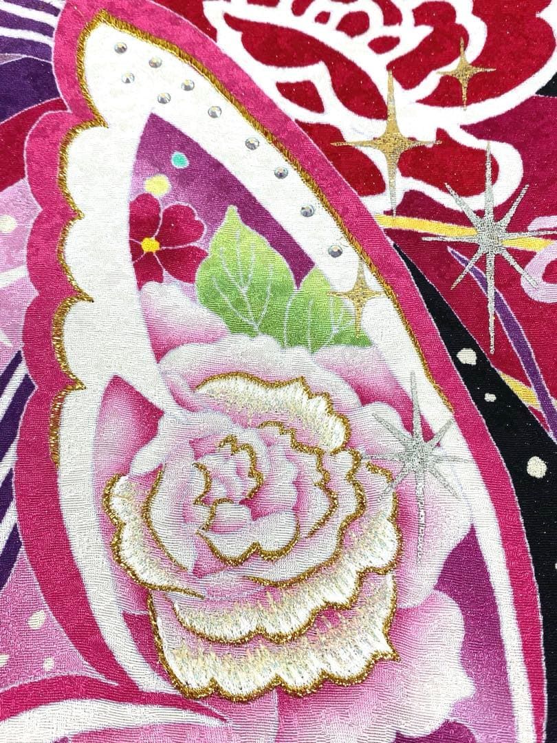 振袖 仮絵羽 ストーン 刺繍 舞台衣装 正絹 未仕立て品 八掛付きMOK814