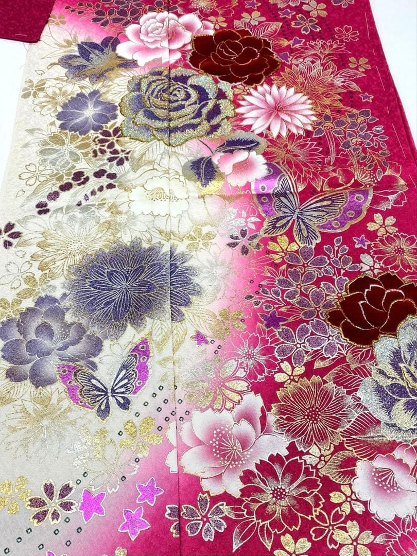 振袖 仮絵羽 ラメ刺繍 ベロア 金彩 正絹 未仕立て品 八掛付き MOK816