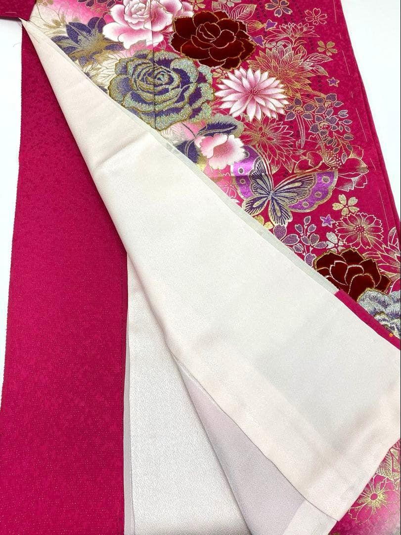 振袖 仮絵羽 ラメ刺繍 ベロア 金彩 正絹 未仕立て品 八掛付き MOK816