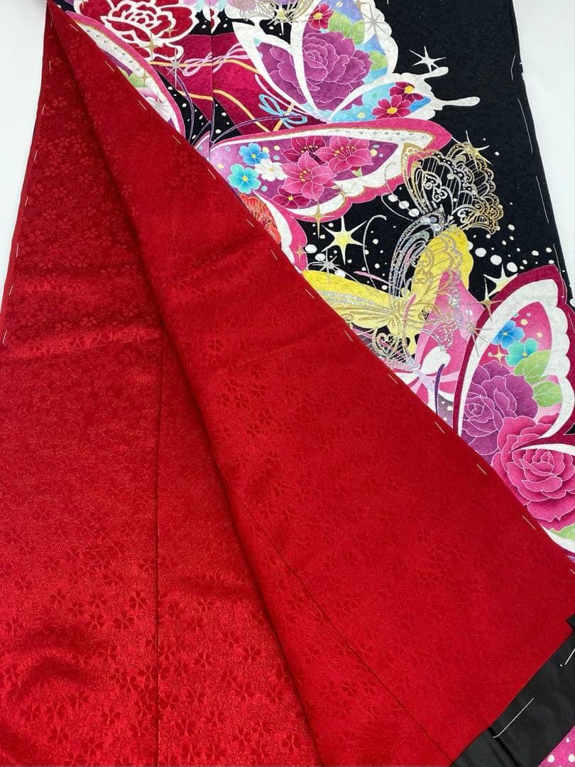 振袖 仮絵羽 ストーン 刺繍 舞台衣装 正絹 未仕立て品 八掛付きMOK814