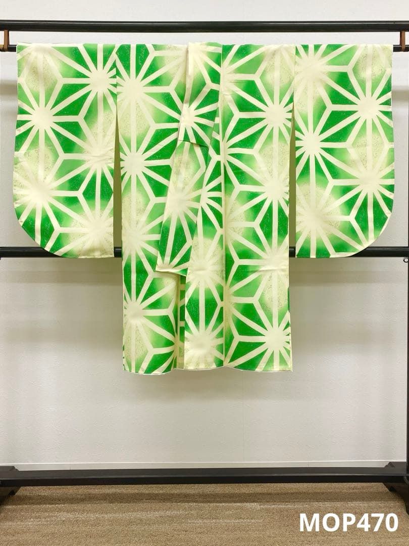 二尺袖 ポリエステル着物 銀彩 麻の葉 袴用 MOP 470