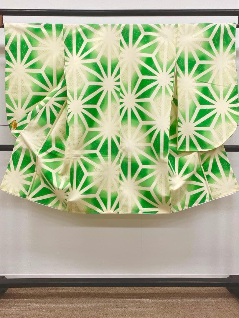  二尺袖 ポリエステル着物 銀彩 麻の葉 袴用 MOP 470 振袖 着物