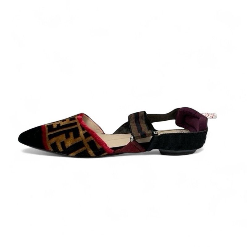 美品☆　FENDI　フェンディ　コリブリ　フラット　パンプス　37.5 フェンディ FENDI コリブリ フラットシューズ 靴 シューズ ベロア