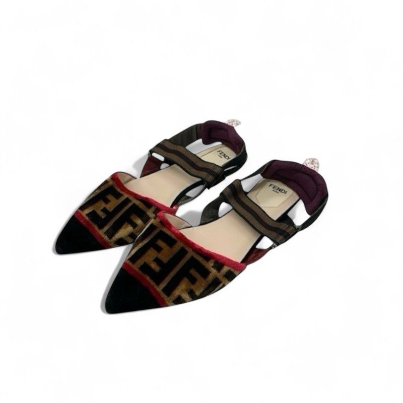 美品☆　FENDI　フェンディ　コリブリ　フラット　パンプス　37.5 フェンディ FENDI コリブリ フラットシューズ 靴 シューズ ベロア
