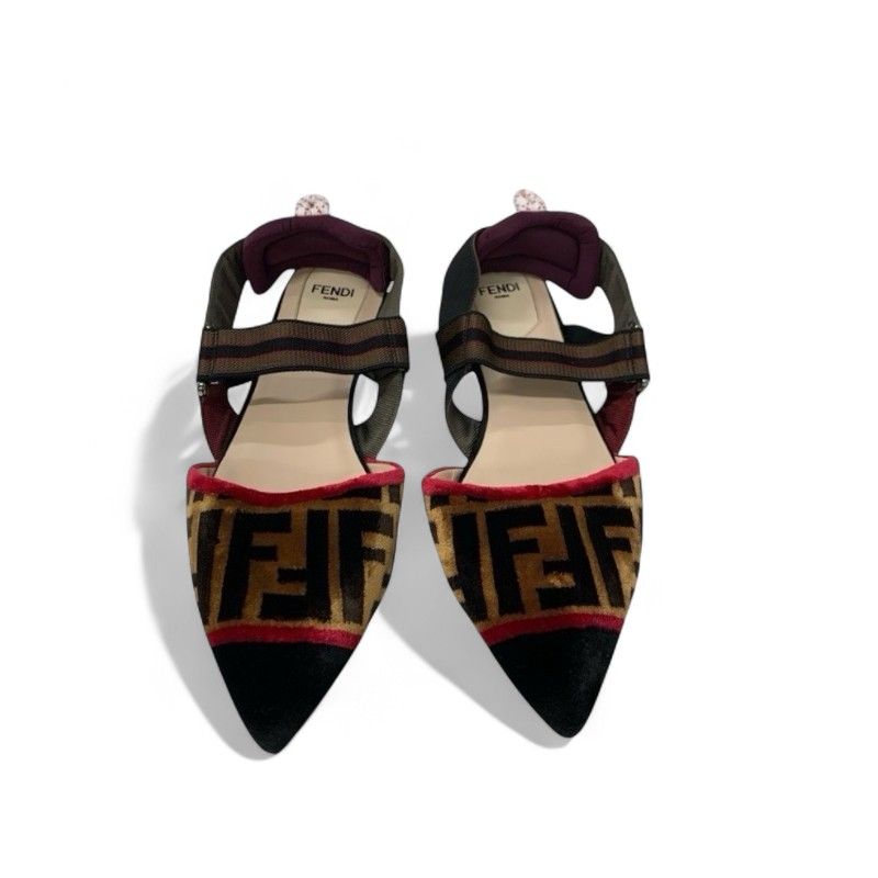 美品☆　FENDI　フェンディ　コリブリ　フラット　パンプス　37.5 フェンディ FENDI コリブリ フラットシューズ 靴 シューズ ベロア
