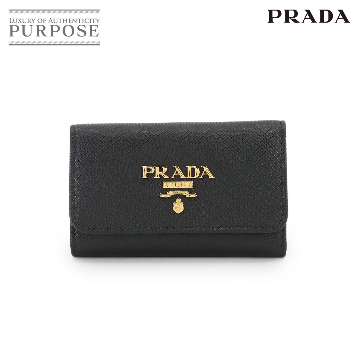 プラダ PRADA 4連 キーケース サフィアーノレザー ネロ 1PG004 ゴールド 金具 Keychain Key Case 90300346