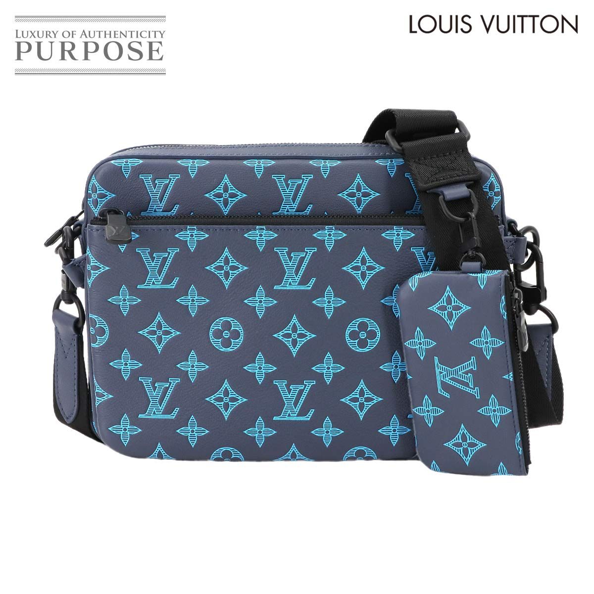 ルイ ヴィトン LOUIS VUITTON モノグラム シャドウ トリオ メッセンジャー ショルダー バッグ ネイビー ブルー M46604 90300617