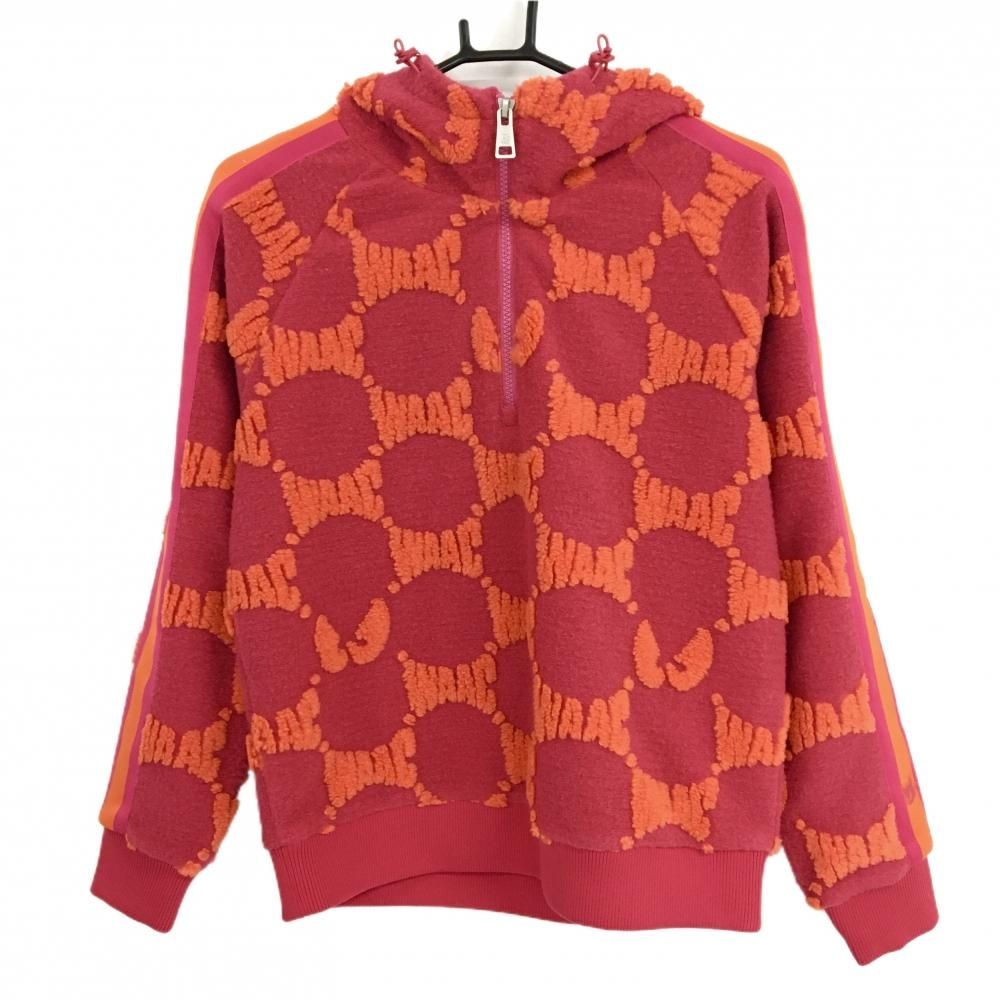 超 ワック フード付ブルゾン ピンク オレンジ 立体ロゴ ハーフジップ レディース 3 L ゴルフウェア WAAC