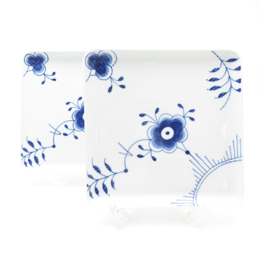 ROYAL COPENHAGEN ロイヤルコペンハーゲン ブルーフルーテッドメガ 720 スクエアディッシュ 2枚 ペア 20cmプレート 皿 テーブルウェア SU13325C1