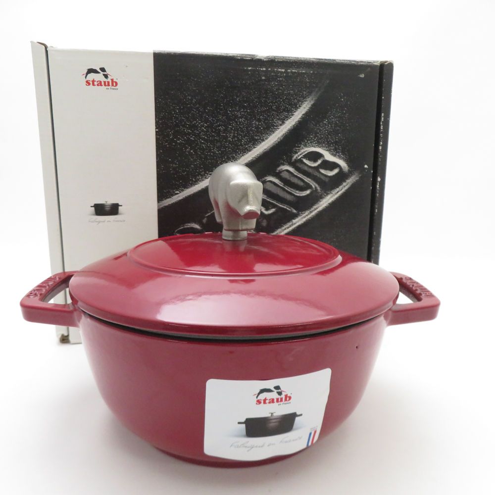 STAUB ストウブ Wa-NABE M 40502-280 両手鍋 鋳鉄 底厚4.2 mm ボルドー 料理 調理 アニマルノブ