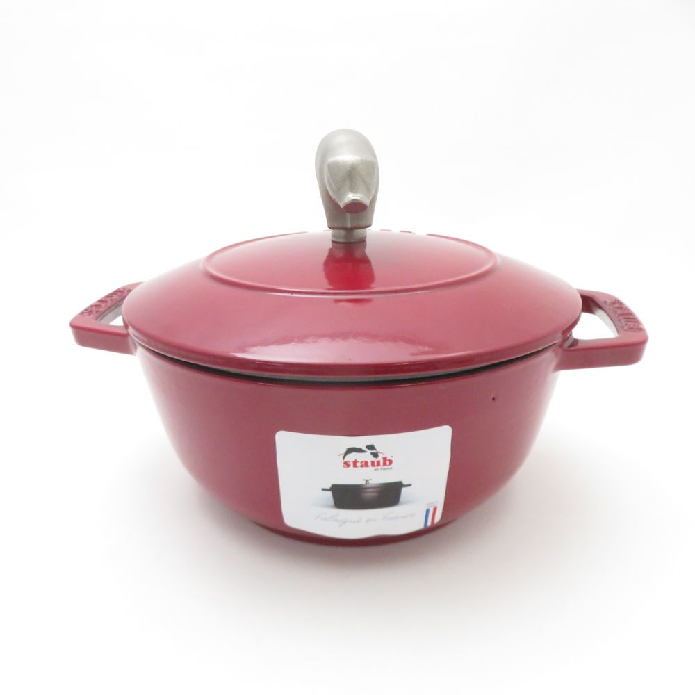 STAUB ストウブ Wa-NABE M 40502-280 両手鍋 鋳鉄 底厚4.2mm ボルドー 料理 調理 アニマルノブ SY13449Z
