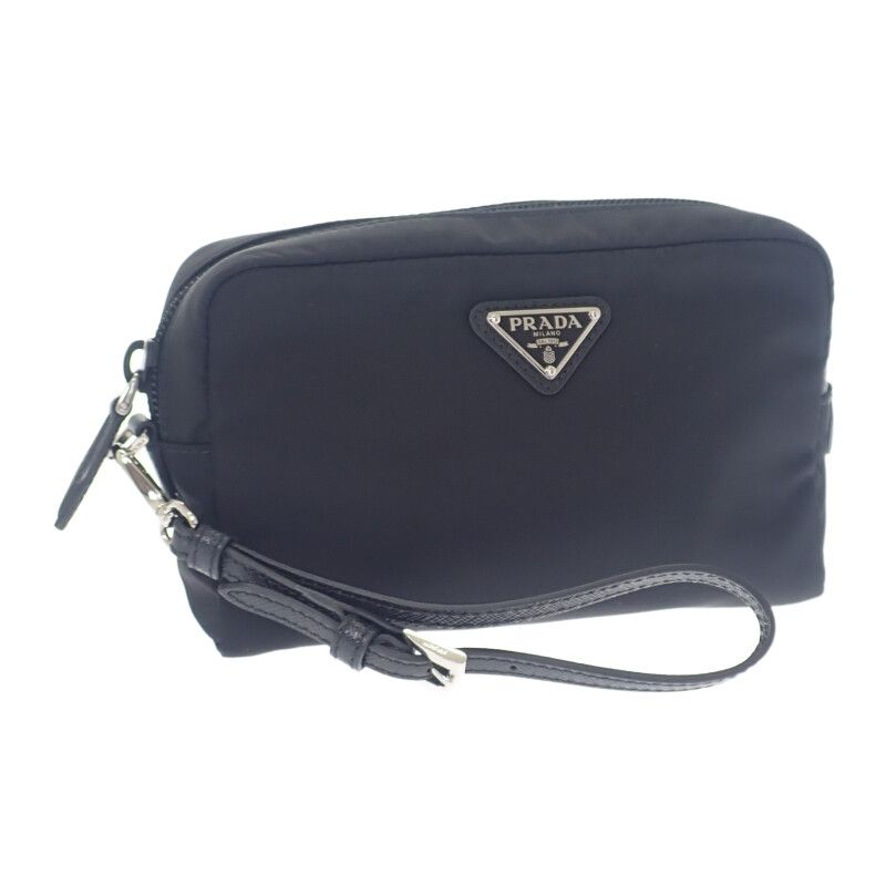 プラダ PRADA スモール Re Nylon 1 NS 021 ポーチ メイクポーチ コスメポーチ ナイロン ブラック シルバー金具 レディース メンズ ユニセックス Aランク