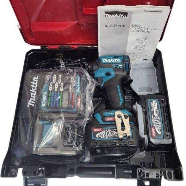 makita マキタ 充電式インパクトドライバ TD002GRDX 40Vmax ブルー バッテリー BL4025 2個 充電器 DC40RA 32511K193