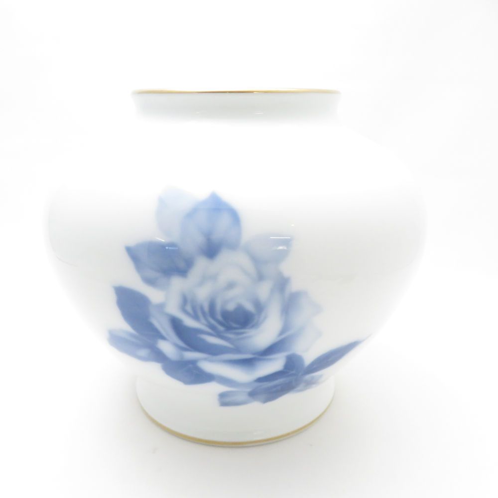 大倉陶園★『ブルーローズ』36cm 花生★フラワーベース★未使用に近い 大倉陶園 ブルーローズ 花瓶 36cm【箱入】OKURA