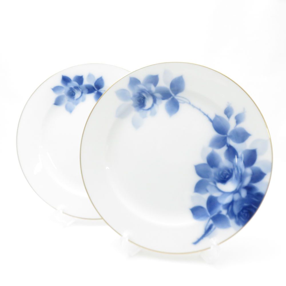 OKURA 大倉陶園 ブルーローズ 8011 大皿 2枚 ペア 26cmプレート ミート皿 SC9423C2