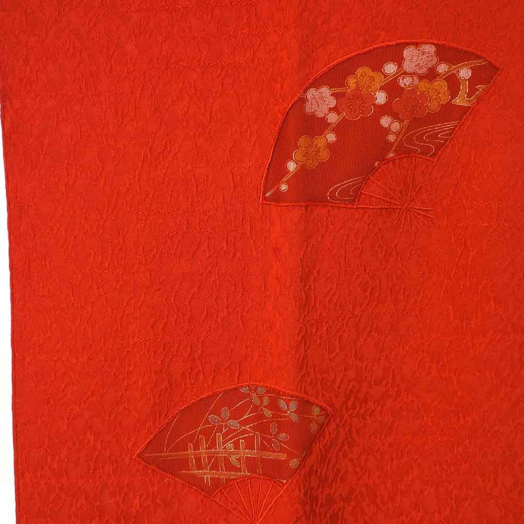 コート コート丈91 cm 裄68 袖丈55 袖幅34.5 レディース 袷 扇面 裄長 裄Lサイズ 秋冬春用 正絹 シルク レッド リメイク リユース リサイクル 呉服のきくや