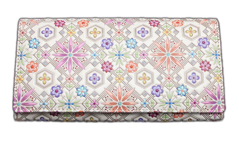 浅草文庫 友禅染 かぶせ 長財布 花菱 はなびし 柄 江戸小紋 カブセ 財布 フラップ 文庫革 ピンク ピンク