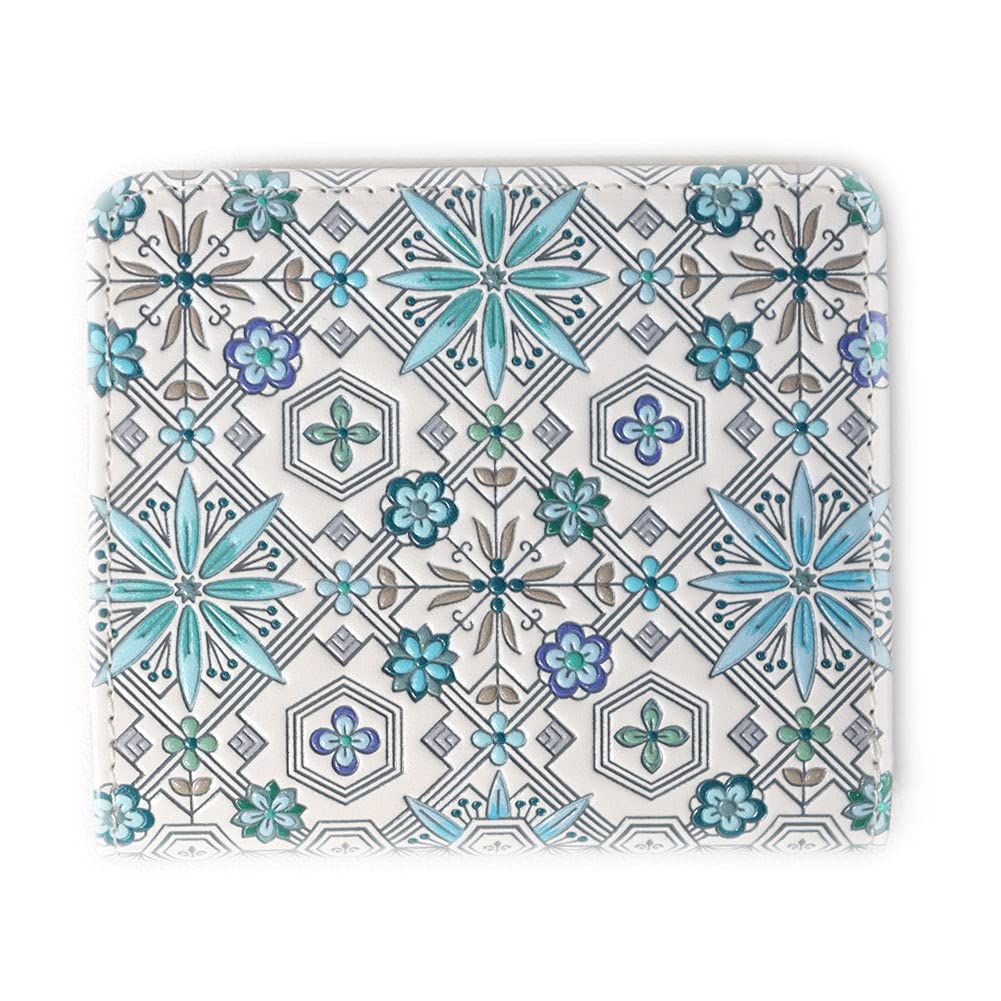 浅草文庫 友禅染 二つ折り 財布 L字ファスナー 花菱 はなびし 柄 江戸小紋 2つ折り ミニ 浅葱 アサギ 浅葱 アサギ