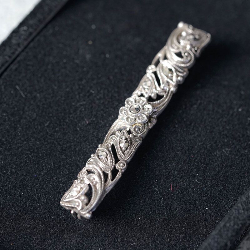 ヴィンテージ チェコ オーストリア製 マーカサイト シルバー バーブローチ 4 5 cm ga 1241